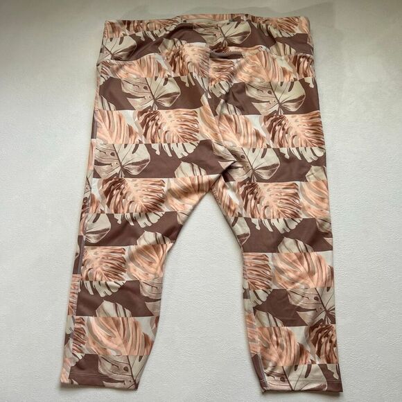 Nike Dri-Fit 3X Tropical Monstera Leaf Print Leggings | Neutral Peach Brown Acti - Picture 2 of 9